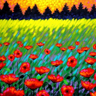 Poppy Scape - Acrylic on deep edge canvas  -  70 cm x 100 cm SOLD