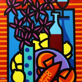 Flowers Wine Lobster Lemons - Acrylic on deep edge canvas  - 24