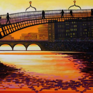 James Joyce Crosses the Ha'penny Bridge - Original acrylic painting on stretched canvas 26