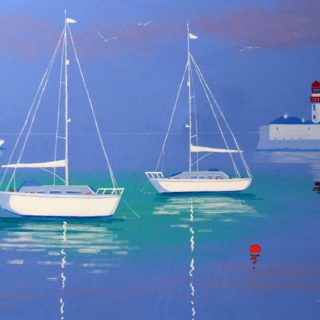 3 Yachts Dunlaoghaire Acrylic On Deep Edge Canvas 28inches X 40 Inches Framed €1,975 SOLD.12 Limited Edition, Gicleé prints of selected paintings are also available. Each print is signed, numbered and titled by John. The image size is 28 by 40cm approx on ivory mount measuring 40 by 50cm. Each print is priced at €165.