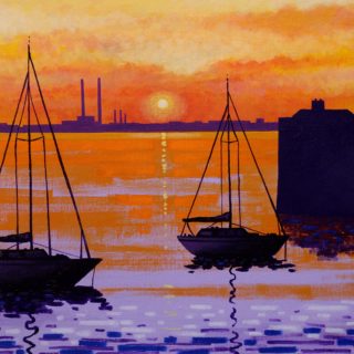 Sunset Dun Laoghaire Harbour 28 10 2020 016 - acrylic on stretched canvas - framed  - canvas size 20