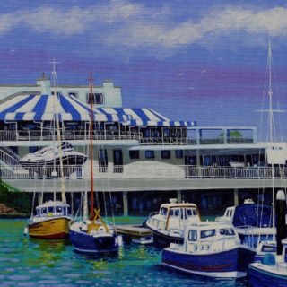 Howth Yacht Club 1 06 2023 Acrylic on canvas board, varnished and framed 18